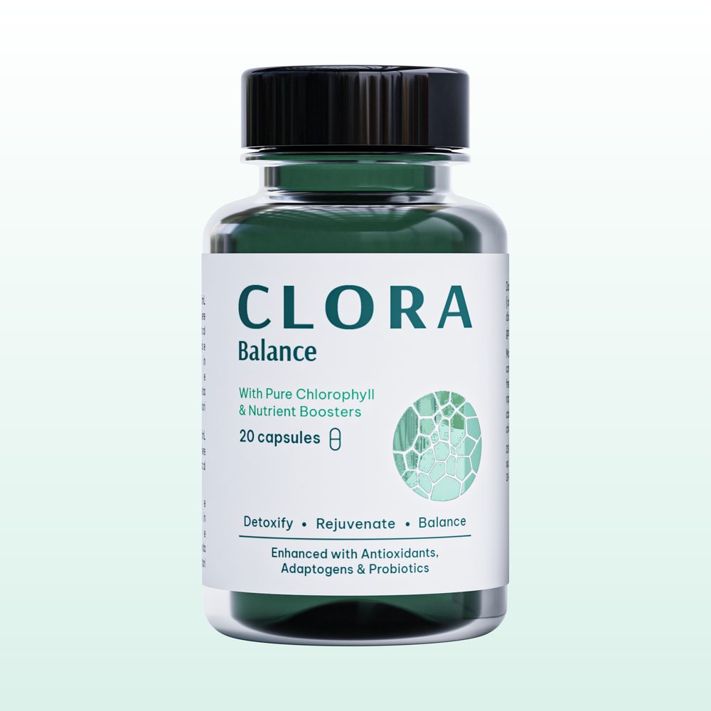 Kartonik Clora Balance z napisem o chlorofilu